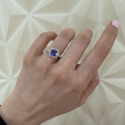 Anillo Tanzanita Cuadrada y Diamantes Oro Blanco Dalia Pavé - Anéis Outras pedras preciosas 2