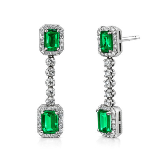 Sunset Emerald and Diamond Earrings in White Gold - Emerald Earrings