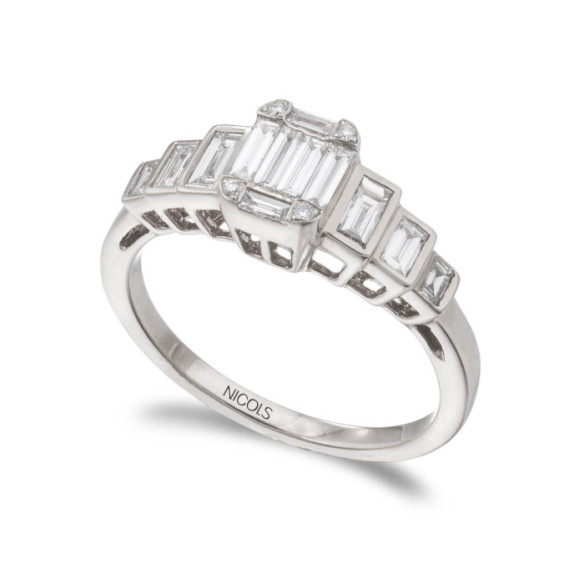 Anillo Diamantes Minerva 0.65Ct Oro Blanco - Talla Baguette