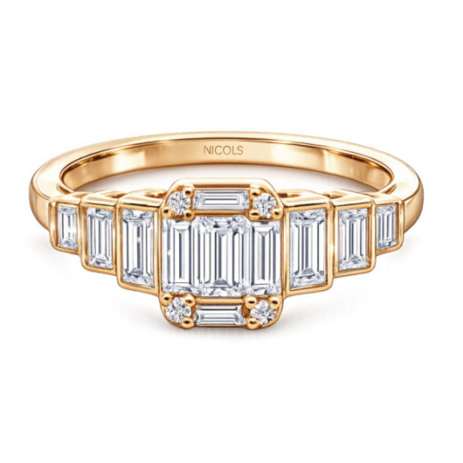 Anel de diamante Minerva em ouro rosa 0,65 quilates - Baguette de escultura