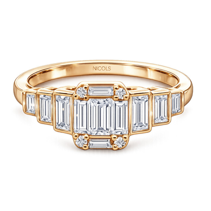 Anello con diamante Minerva in oro rosa da 0,65 ct - Intaglio baguette