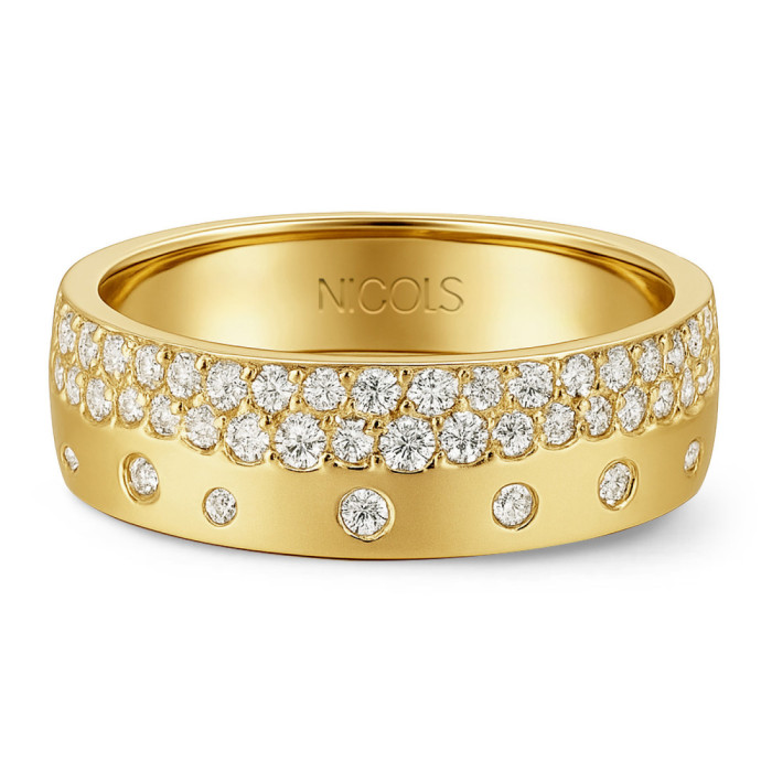 Anillo Diamantes Oro Amarillo Mate Firmamento Pastilla Square - diseños actuales