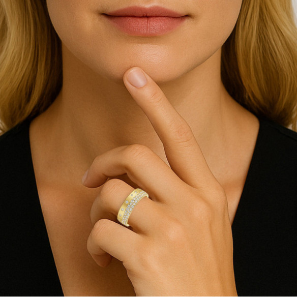 Firmamento Pastilla Square Matte Diamond Ring in Yellow Gold - Yellow Gold Modern Rings