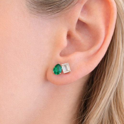 Toi et Moi Emerald and Diamond Earrings in White Gold - Red Stone Pendants 2