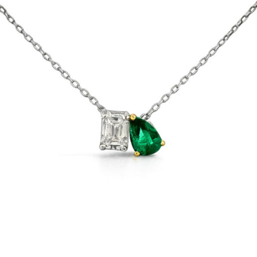 Colgante Esmeralda y Diamante Oro Blanco Tu y Yo - Pingentes de pedras verdes