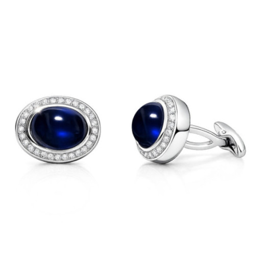 Gemelos Diamantes y Zafiro Oro Blanco Cabuson - Gemelos de Boda
