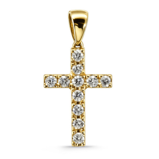 Diamond Catholic Sign Cross in Yellow Gold - Crosses