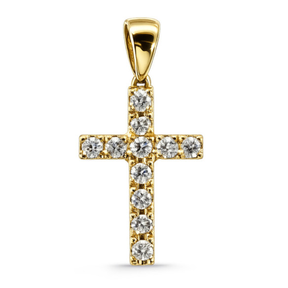Diamond Catholic Sign Cross in Yellow Gold - Crosses