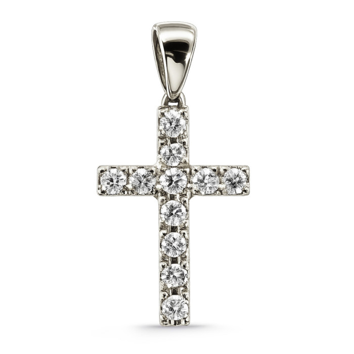 Cruz diamantes Catholic Sign oro blanco - Des croix