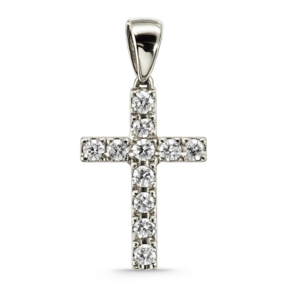 Cruz diamantes Catholic Sign oro blanco - Des croix