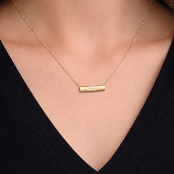 Collar Diamantes Oro Amarillo Mate Firmamento Pastilla Square - Collares de Diamantes