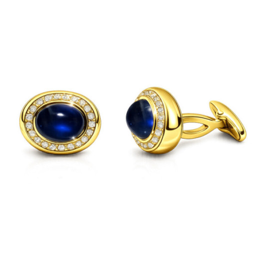 Cabuson Sapphire and Diamond Cufflinks in Yellow Gold - Wedding twins