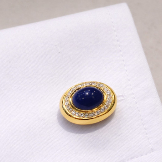 Cabuson Sapphire and Diamond Cufflinks in Yellow Gold - Wedding twins 2