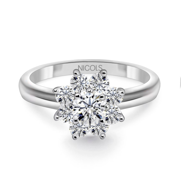 Anillo Diamantes Oro Blanco Flor Estrella 0,66 Ct 99929860211
