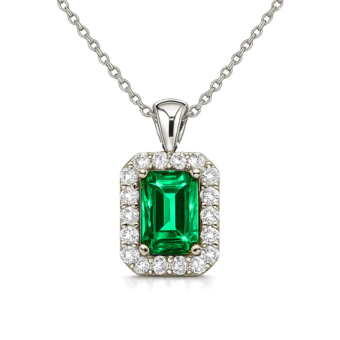 Colier Smarald și Diamante Aur Alb Sunset Rectangle