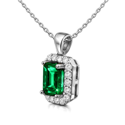 Collar Esmeralda y Diamantes Oro Blanco Sunset Rentangle 2