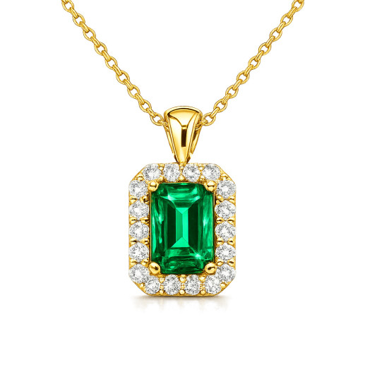 Colier Smarald și Diamante Aur Galben Sunset Rectangle