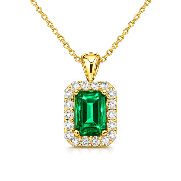 Emerald and Diamond Necklace in Yellow Gold Sunset Rectangle 99929918546