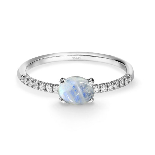Anillo Piedra de Luna Delphina Diamantes Oro Blanco
