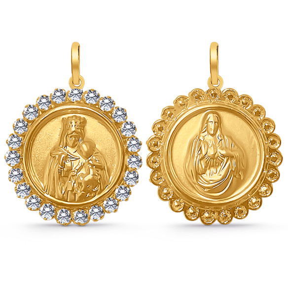 Escapulario oro y diamantes Virgen del Carmen y Sagrado Corazón