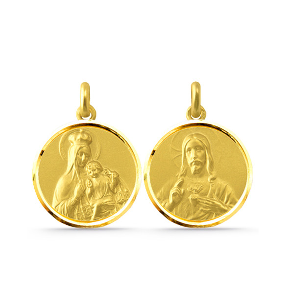 Escapulario Virgen del Carmen y Sagrado Corazón 18kt Bisel Hueca 04518060052