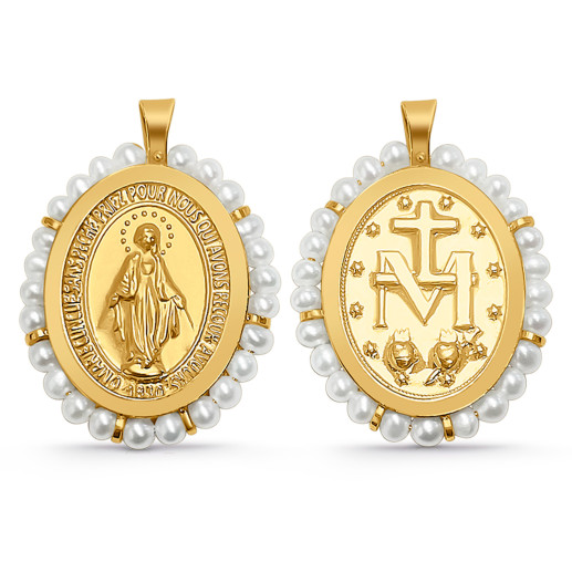 Escapulario Virgen Milagrosa oro y perlas