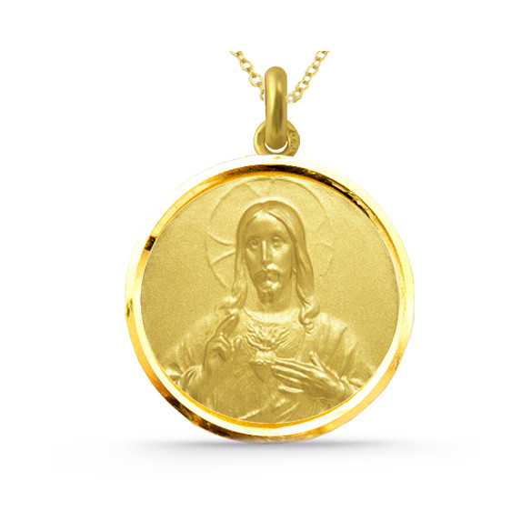 Medalla Cristo Sagrado Corazón de Jesús con Bisel Oro 18kt. 04516510052
