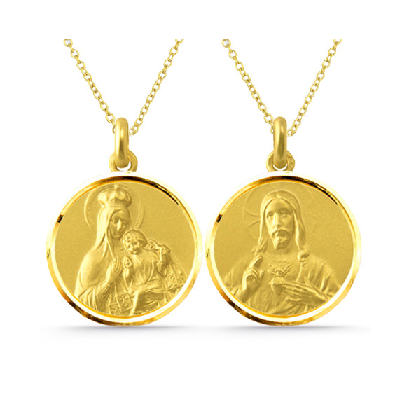 Escapulario Virgen del Carmen y Sagrado Corazón 18kt Bisel Hueca 04518060052