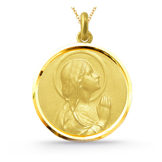 Medalla Virgen María Rezando Oro 18kt Bisel 04515060052 2