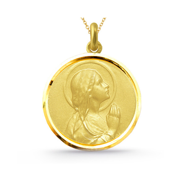 Medalla Virgen María Rezando Oro 18K Bisel