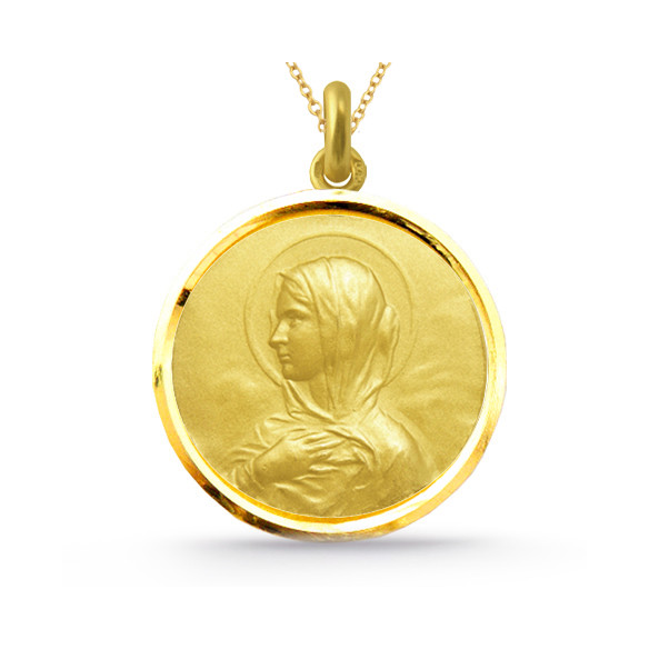 Medalla Jomfru Maria med Manto i 18K Guld med Bisel
