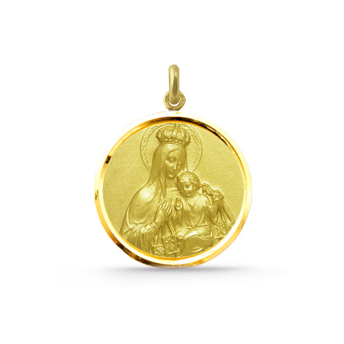 Medalla Virgen del Carmen Corona 18K sárga aranyból, csiszolt kerettel