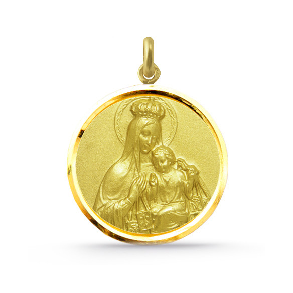 Medalla Virgen del Carmen Corona 18K sárga aranyból, csiszolt kerettel