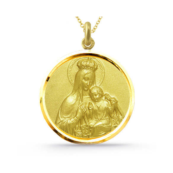 Medalla Virgen del Carmen Corona 18K sárga aranyból, csiszolt kerettel