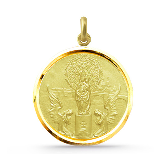 Medalla Virgen del Pilar 18K sárga aranyból, csiszolt kerettel
