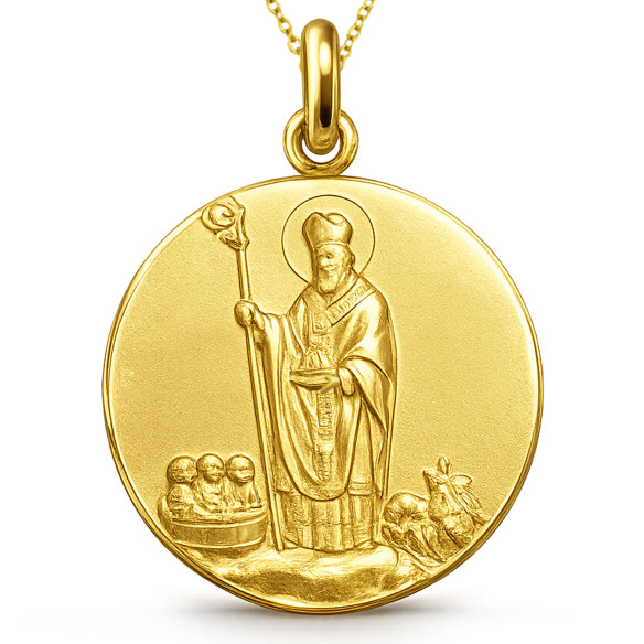 San Nicolás de Bari medaljon i 18 kt massivt gult guld 18 mm