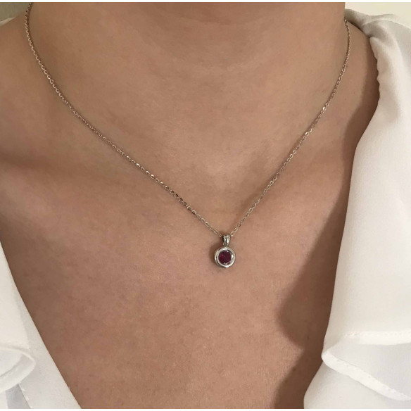 Colgante Rubí LINDA Oro Blanco y Cadena 99922901043