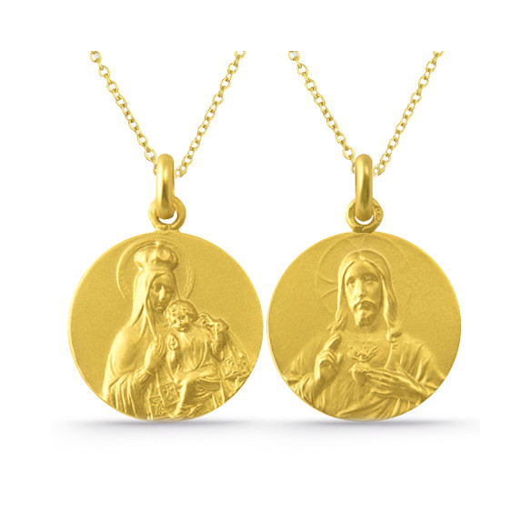 Escapulario Virgen del Carmen y Sagrado Corazón 18K