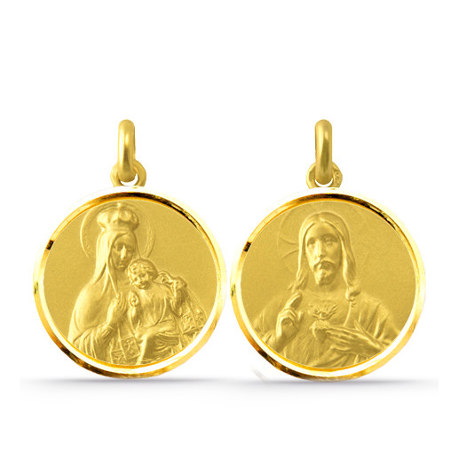 Escapulario Virgen del Carmen y Sagrado Corazón 18k Bisel 04518010052