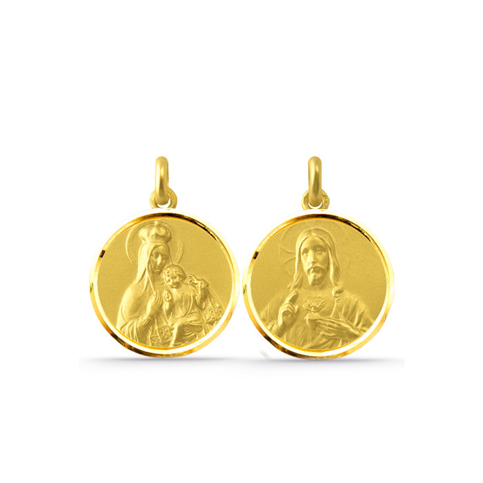 Escapulario Virgen del Carmen y Sagrado Corazón 18kt Bisel 04518010052