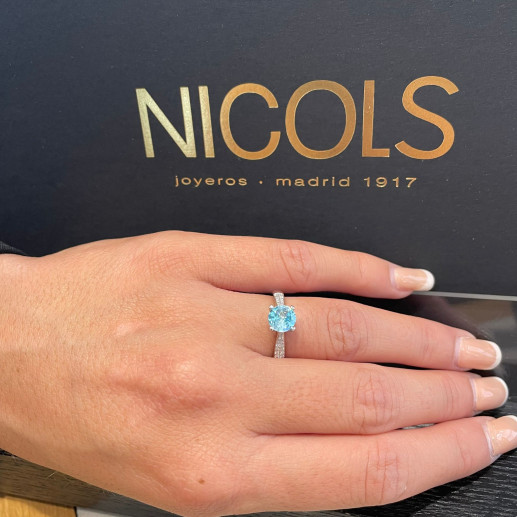 Anillo Oro y Zircon Azul SOLITARIO NICOLE 1.50 99928928118 2